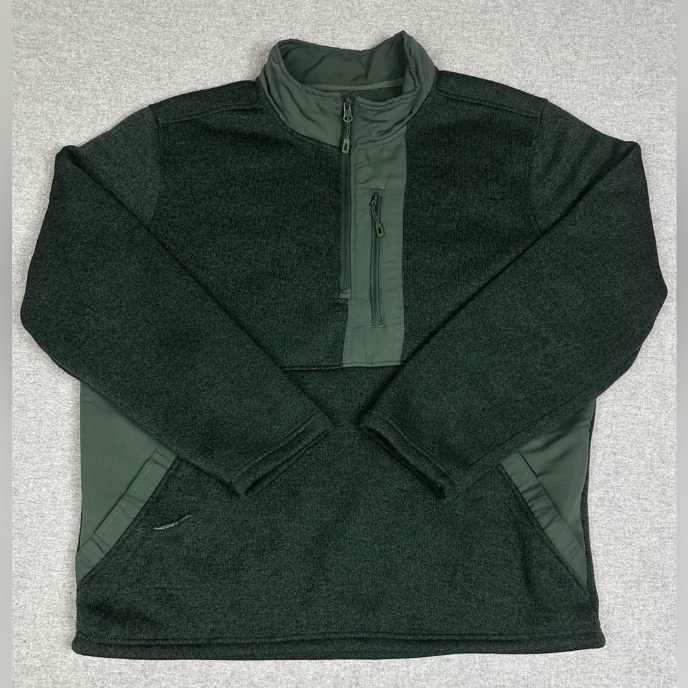 Reel Life Pullover Mens XL Green Fleece Half Zip Thermal Jacket Outdoor Pockets
